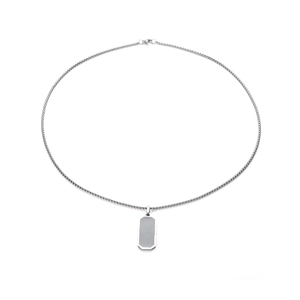 Minimalist titanium steel necklace with a geometric rectangular pendant on a white background