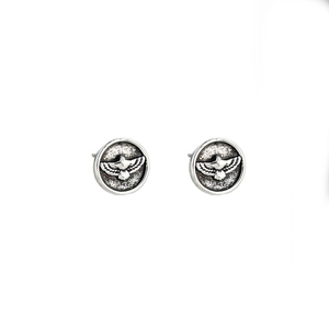 Vintage eagle stud earrings in silver-toned embossed metal for men and women