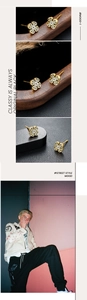 Detailed macro view of hollow cross pattern gold stud earrings with vintage industrial style