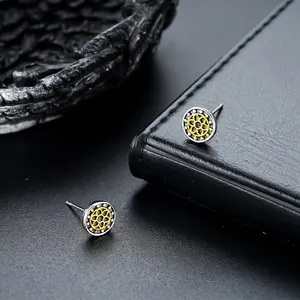 Boucles d'Oreilles Clous Hexagonales en Émail Vintage pour Hommes Femmes Cuivre Électroplaqué Géométrique Bijoux de Mode