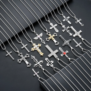 Vintage Stainless Steel Cross Pendant Necklace Polished Gothic Punk Rhinestone Necklace Jewelry For Men Women Daily Decor