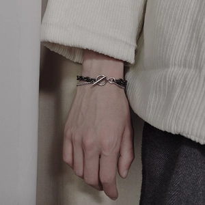 Titanium Steel Double Layer Chain Bracelet Retro Hip Hop Style Toggle Clasp Jewelry For Men Unisex