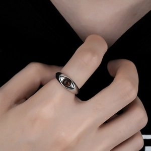 Vintage Eye of Horus ring with brown gemstone inlay on silver band for men and women