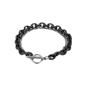 Double-layered titanium steel bracelet for men with black and silver chains and OT buckle