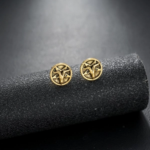 Boucles d'oreilles vintage en acier titane doré avec motif tête de taureau et étoile gothique