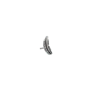 Vintage titanium steel feather stud earrings with detailed metallic texture on white background