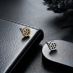 Vintage Steampunk Gear Stud Earrings Industrial Style Copper Electroplated Metal Earrings For Men Women Unisex Punk Jewelry Gift