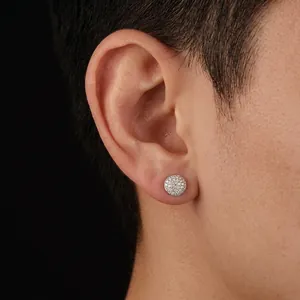 Boucles d'Oreilles Clous Rondes avec Strass Pavé pour Hommes Femmes Style Hip Hop en Cuivre Électroplaqué Boucles d'Oreilles Géométriques