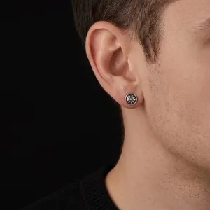 Retro Sun Motif Round Copper Stud Earrings For Men Women Antique Gold Silver Stainless Steel Post Minimalist Jewelry Gift