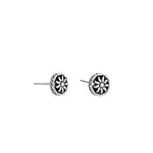 Retro style sun stud earrings in 925 sterling silver with vintage floral engraving