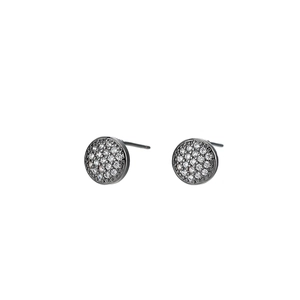 Boucles d'oreilles rondes avec pavé de cristaux sur monture en métal noir canon chic