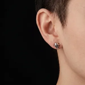 Boucles d'Oreilles Clous Punk Tête de Mort Gentleman Homme Femme Cuivre Antique Gothique Halloween Bijoux Haut-de-forme