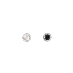 Paire de boucles d'oreilles magnétiques avec pierres rondes noires, blanches et halo