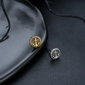 Retro anchor earrings in gold and silver finish with textured rope border and nautical style