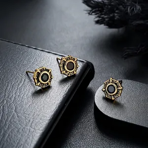 Retro Eight-pointed Star Stud Earrings For Men Women Unisex Copper Gold Plated With Zirconia Punk Geometric Jewelry Gift