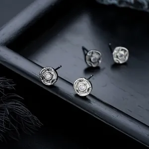 Unisex Fitness Barbell Plate Stud Earrings Copper Zirconia Inlaid Punk Style Industrial Jewelry For Men Women Daily Accessory