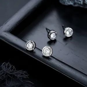 Vintage Style Copper Rhinestone Stud Earrings Unisex High End Minimalist Round Clear Stone Ear Stud Fashion Accessories