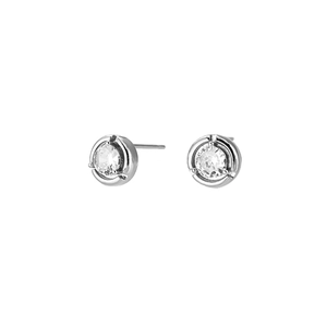 Classic silver moonstone stud earrings with round-cut crystals for men and women