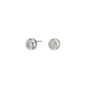 Minimalist barbell dumbbell stud earrings with 10KG engraving and clear zircon stones