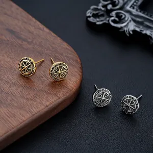 Vintage Kompass Stern Rund Ohrstecker Für Damen Herren Antik Kupfer Edelstahl Stift Gold Silber Punk Retro Schmuck