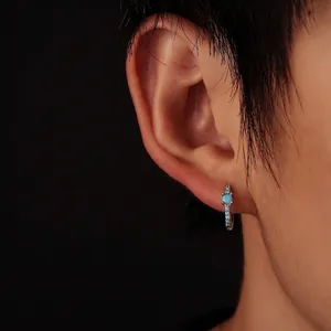 Unisex Copper Artificial Turquoise Huggie Hoop Earrings Silver Plated Minimalist Geometric Ethnic Style Jewelry For Men And Women