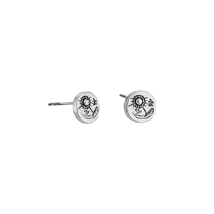 Vintage silver sun and moon eagle stud earrings with oxidized retro engraved patterns