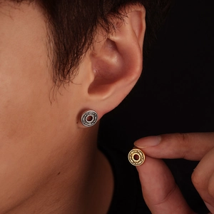 Retro hollow coin earrings in silver and gold finish for men and women's fashion