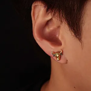 Vintage Copper Bull Head Magnetic Ear Clips Zodiac Animal No Pierced Ear Jewelry For Men Women Gold Silver Bull Head Earrings