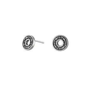 Vintage oxidized silver stud earrings featuring ancient sun bird totem design