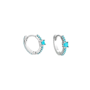 Silver turquoise hoop earrings with micro-pave stones for a minimalist unisex jewelry style