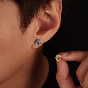 Cool viking wolf head stud earrings in silver and gold finishes for men and women