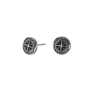 Vintage-Ohrstecker aus oxidiertem Silber mit Kompassstern und Sacred Pure Gravur