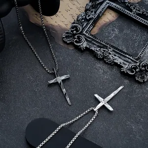 Geometric Twisted Cross Pendant Necklace Stainless Steel Unisex Gothic Punk Fashion Jewelry Chain For Men Women Daily Wear