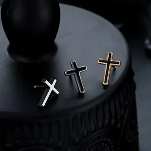 Copper Cross Stud Earrings For Men Women Stainless Steel Post Gothic Hip Hop Jewelry Cool Personalized Ear Piercing Gift