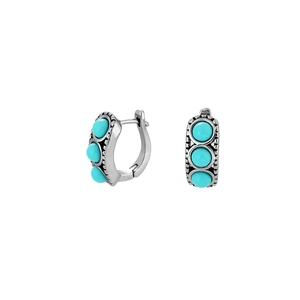 Vintage silver earrings with three turquoise stones and retro engraved textures