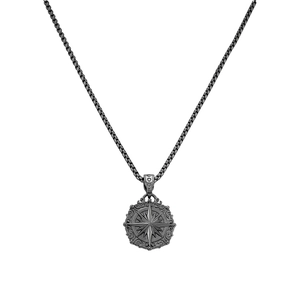 Collier pour homme en acier inoxydable avec pendentif boussole rétro et motif étoile
