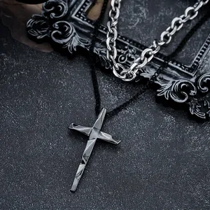 Double Layer Cross Pendant Necklace Stainless Steel Titanium Steel Streetwear Hip Hop Jewelry Unisex Silver Black Jewelry