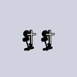 Minimalist black cross stud earrings for men and women in gothic stainless steel style