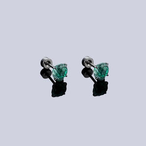 Boucles d'oreilles en acier titane avec zircons verts et fermoirs à vis de sécurité