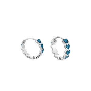 Boucles d'oreilles créoles coeur en argent avec émail bleu pour hommes et femmes