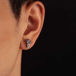 Punk skeleton hand bone stud earring in silver stainless steel for men and women