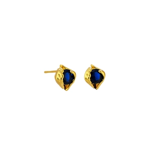 Deep blue round cut stone earrings with wavy gold finish metal base for men and women