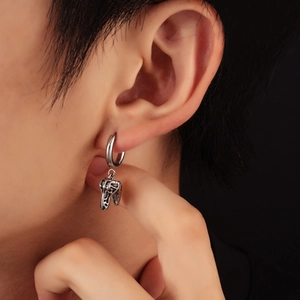 Gothic punk silver snake head drop earrings featuring vintage animal skull pendant style