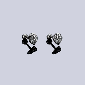 Luxe alien head stud earrings in silver metal with sparkling cubic zirconia eye accents