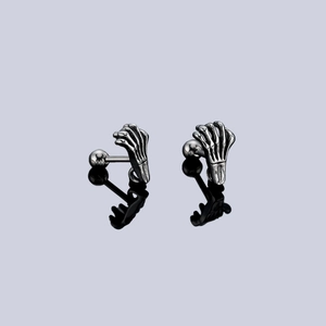 Gothic skull hand bone stud earrings in vintage silver stainless steel for men and women