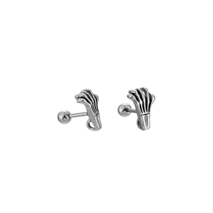 Gothic punk skeleton hand stud earrings in vintage silver finish for men and women