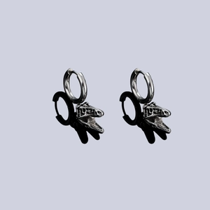 Vintage punk style dinosaur skull drop earrings in retro silver finish for men and women