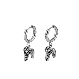 Retro silver dinosaur skull hoop earrings in punk style for men and women