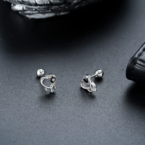 Boucles d'Oreilles Clous en Acier Titane Coeur Creux Avec Strass Noir Design Fluide Dégoulinant Bijoux pour Femmes Hommes