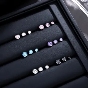 Titanium Alloy Stud Earrings Round Rhinestone Flat Back Screw Piercing Jewelry For Men Women Trendy Hip Hop Style